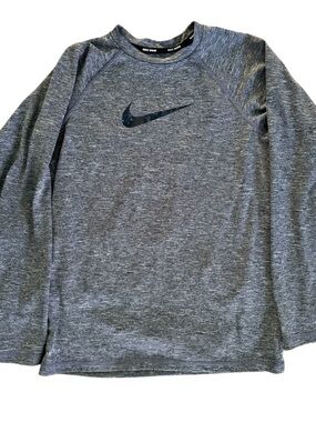 Nike Swim Dri-FIT Hydroguard Rash Guard Boys Large Heather Grey & Navy UPF 40+